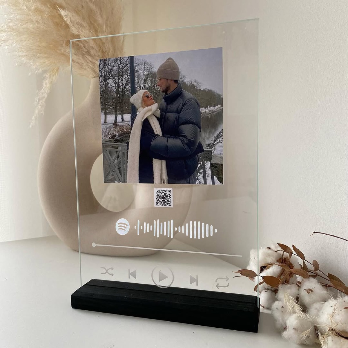 Premium acrylic photo frame with wooden base