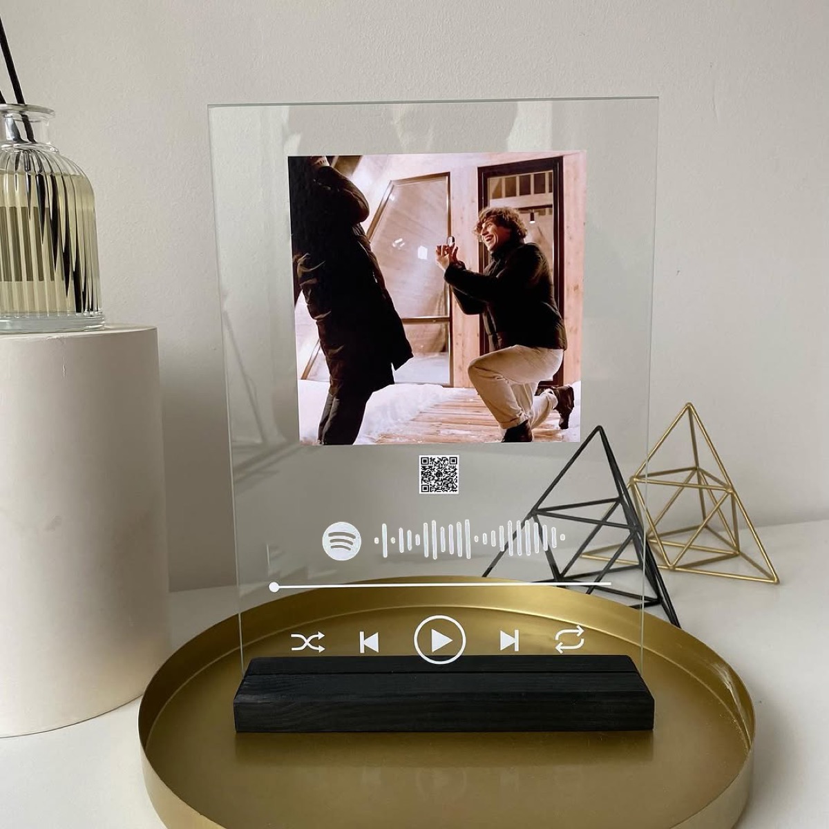 Acrylic frame standing on a desk